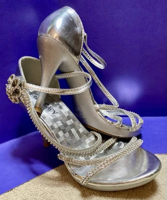 Ladies Size 5.5 Strap High Heel Rhinestone Decorative Straps Silver  Delicacy - Image 1 of 4