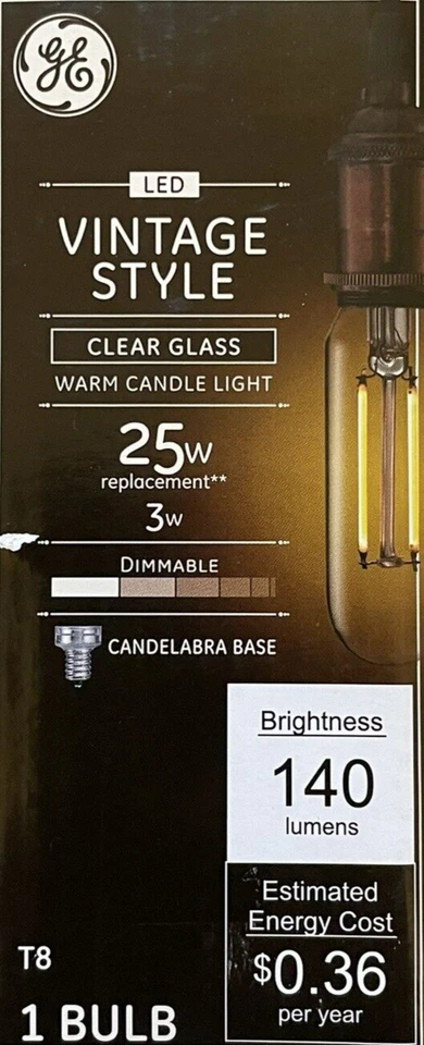 GE 25-Watt Vintage Style Clear Glass T8 LED w/Candelabra Base - Image 1 of 1