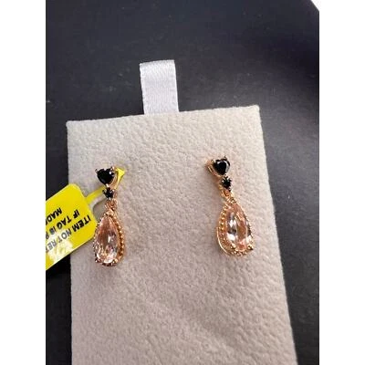 NEW Morganite and black spinel rose gold over sterling silver earrings - Image 1 of 4