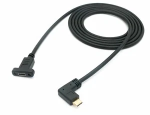 USB 3.1 Kabel 1,8 m Typ C Stecker zu Buchse Schraube Winkel Adapter in Schwarz - Zdjęcie 1 z 4