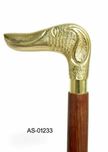 VINTAGE SOLID BRASS DOG HEAD HANDLE DESIGNER WALKING STICK CANE HANDMADE GIFT - Picture 1 of 2