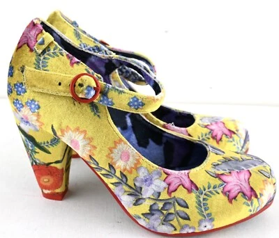 Irregular Choice Tacones Altos Terciopelo Estampado Floral en Chartreuse Talla EU37/US6 Foto 1 de 4