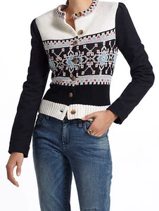 Buckhaven Fairisle Jacket Top By Elevenses Size 2 Blue Motif NW ANTHROPOLOGIE Ta - Picture 1 of 4