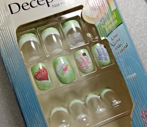 Broadway Fast French GLUE ON Short  Light Green French With Mothers day design - Picture 1 of 4