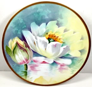 Antique Limoges France Hand Painted Plate Water Lily Lotus Flower Signed 8.5" - Picture 1 of 13