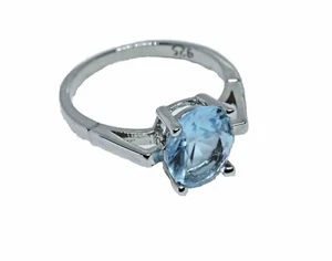 Women's Ring Sky Blue Topaz Simulation Stone Over Sterling Silver 925 size 8 - Picture 1 of 4
