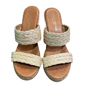 Andre Assous Beige Raffia Nolita Espadrille Wedge Shoe Womens Size EU 37 US 6.5 - Picture 1 of 11