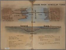 1922 SCHEMATIC BLUE PRINT DRAWING OF HOLLAND TUNNEL - MANHATTAN TO NEW JERSEY