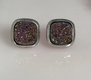 Sterling Silver Druzy Earrings 925 - 10mm- Titanium coated 4 grams 8B - Picture 1 of 4