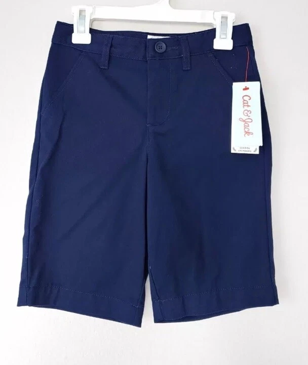 Boys Navy Blue Chino Bermuda Shorts School Uniform Pants Flat Front Cat Jack 7