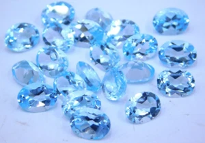 AAA+ Quality Blue Topaz 7x9mm Oval Faceted Gemstones | 10 Pcs Natural Blue Topaz - Picture 1 of 5