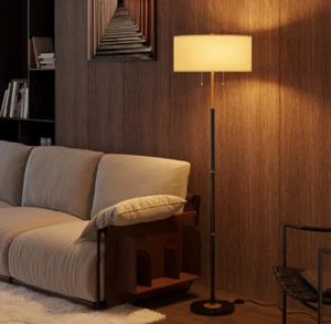 2-Light Floor Lamp w/ White Fabric Shade Standing Lamp Living Room Mid Century. - Picture 1 of 7
