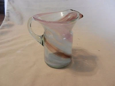 Vintage Small Hand Blown Glass Creamer Multi Colored Swirls - Image 1 of 4