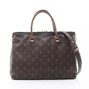 LOUIS VUITTON Pallas 2way Tote Handbag M41064 Monogram Brown Black Used Women LV - Picture 1 of 12