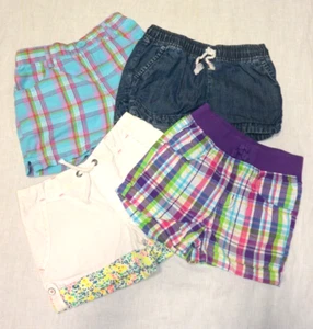 4 Pair Girls Shorts Purple Pink Plaid Blue White Size 4T & 5/6 - Picture 1 of 17
