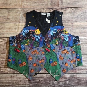 Vintage NEW Halloween Vest Women’s Plus 1X Pumpkins Bats Skeleton Deadstock - Picture 1 of 7