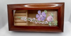 Bombay Co. Jewelry-Music Box Mahogany Wood & Floral Transfer Added in the Glass - Picture 1 of 12