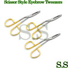 3pcs Scissor Style Eyebrow Tweezers Hair Removal Gold Platted