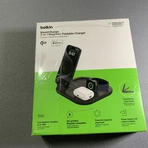 Belkin Chargeur Qi2 Magnétique Pliable 3 en 1 15W pour Apple WIZ029ttBK - Photo 1 sur 3