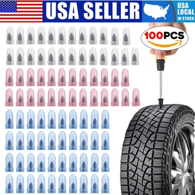Kit de parafusos de reparo de furos de pneus 100 peças pregos de borracha com chave de fenda - Imagem 1 de 4