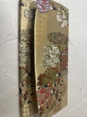 Japanese Flap Clutch Wallet Thin Tan Purse City Scape Pass Holder Kimono JAPAN - Image 1 of 4