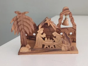 Presepe legno di ulivo intagliato Betlemme decorazione natalizia Gesù Maria Giuseppe 4" - Foto 1 di 11