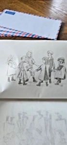 vtg. Airmail Stationery paper with pencil drawings and Envolopes set of 10 - Picture 1 of 10