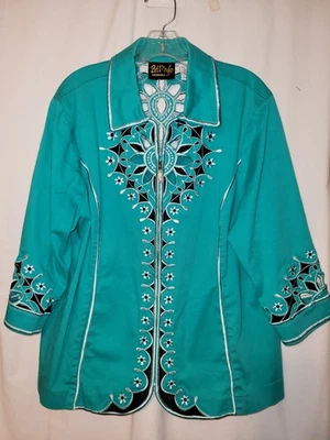 Chaqueta corta Bob Mackie usable arte bordado verde mar para mujer Plus 1X  Foto 1 de 4