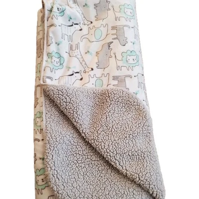 Manta Bebé Recién Nacido Blanco Gris Sherpa Animales Selva Zoológico 30x40 Elefante León Foto 1 de 4