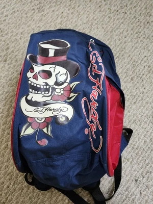 Mochila Don Ed Hardy Nylon Azul Calavera Sombrero de copa  Foto 1 de 4