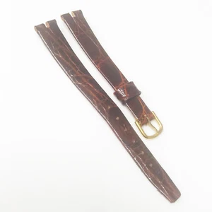 Genuine Original Crocodile 12.5mm Brown Notched Leather Gold Buckle Watch Band - Picture 1 of 5