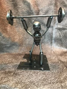 Nuts And Bolts Sculpture Of A Weightlifter Doing A Military Press. Amazing! - Picture 1 of 12