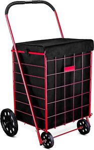 Folding Grocery Basket Shopping Wheels Cart Large Utility Laundry Just Lining