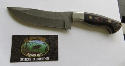 C.F.K. Cuchillo Damasco Hecho a Mano EE. UU. Hoja Fija Mango Micarta Certificado de Autenticidad 2 Foto 1 de 4