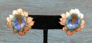 Vintage, markenlos, durchbohrt, bunt, blütenförmig, kleine emaillierte Ohrringe - Bild 1 von 6