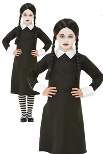 Girls Wednesday Costume Kids Halloween Addams Fancy Dress Outfit Age 4-12 - Picture 1 of 5
