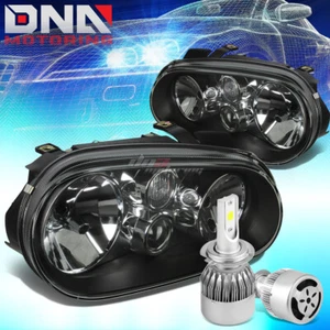 BLACK HOUSING CLEAR LENS HEADLIGHT+WHITE LED H7 HID W/FAN FIT 99-06 GOLF MK4 - Picture 1 of 8