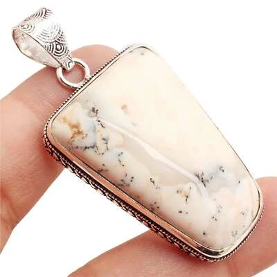 Dendrite Opale Gemma Placcato Argento Handmade Ciondolo Gioielli Regalo 4.7cm - Immagine 1 di 3