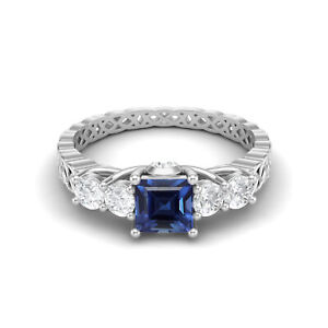 5MM Square Shape Blue Sapphire 10k White Gold Five Stone Women Wedding Ring