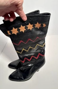 Maud Frizon Boots Black size 37/EU 6/US Eel-skin Accents Excellent Heel Shoes - Picture 1 of 4
