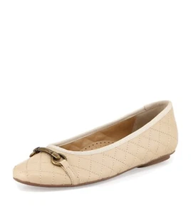 New! - Size 7.5 -Neiman Marcus Suzy Quilted Flats With Horsebit . Beige. - Picture 1 of 9
