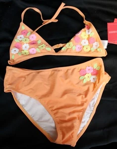 2006 Gymboree Freshly Picked Swimsuit Light Orange Bikini Flowers 2pc sz 10 - Picture 1 of 9