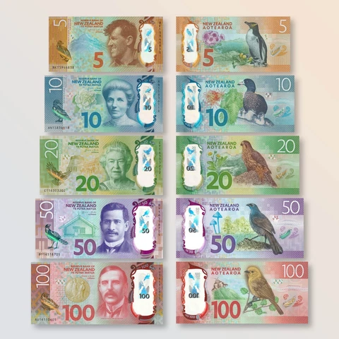 New Zealand Full Set 5 pcs 5 10 20 50 100 Dollars, P191-P195, 2015-2016 | UNC Cover