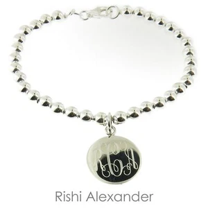 925 Sterling Silver Monogram Ball Bead Bracelet 7" - Picture 1 of 3