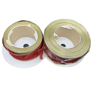 HOBBY LOBBY Wired Christmas Holiday Red Gold Ribbon 2.5” X 100’ + 30' extra - Picture 1 of 7