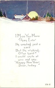 Vintage Neujahr Postkarte I Miss You More Than Ever schönes Gedicht 1920 - Bild 1 von 4