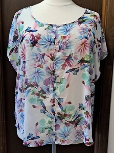Torrid Blouse Size 3 Multicolor Floral Open Back Short Sleeve Scoop Neck - Picture 1 of 8