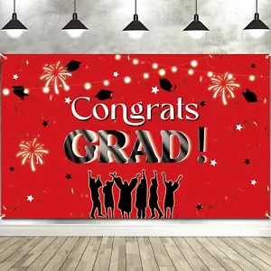 Congrats Grad Party Banner Black and Red 2024 Graduation Decorations Large 72... - Picture 1 of 7