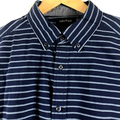 Nautica Shirt Mens Large Long Sleeve Horizontal Striped Classic Fit Blue $69 NEW - Image 1 of 4