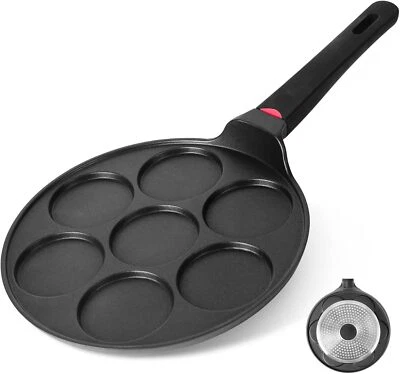 CAINFY 10.5" Nonstick Pancake Pan – 7 Mold Griddle, Induction Compatible
